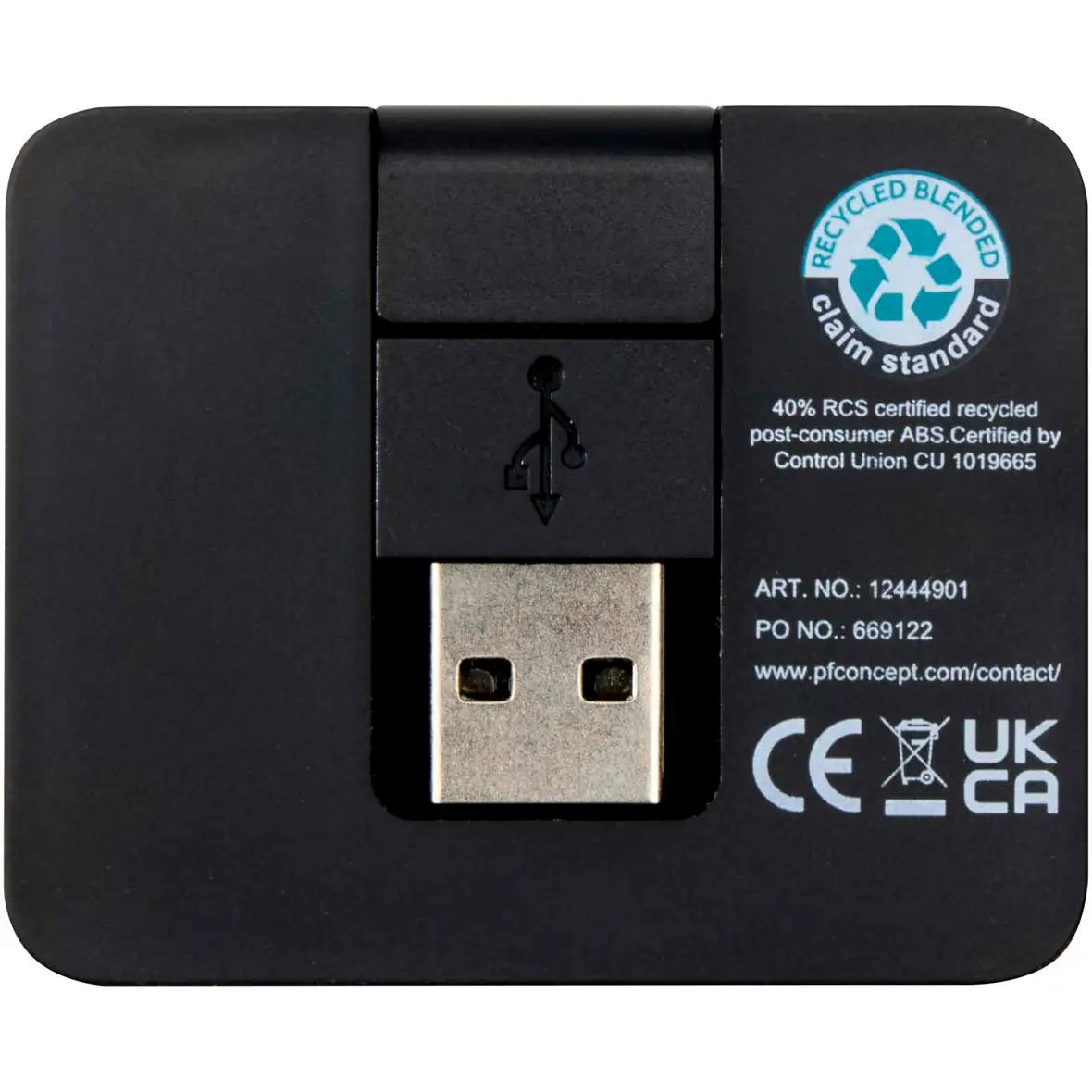 4 Port USB Hub mit USB-A- und Typ-C-Ausgang und zwei Eingängen aus recyceltem Kunststoff – Ansicht 7