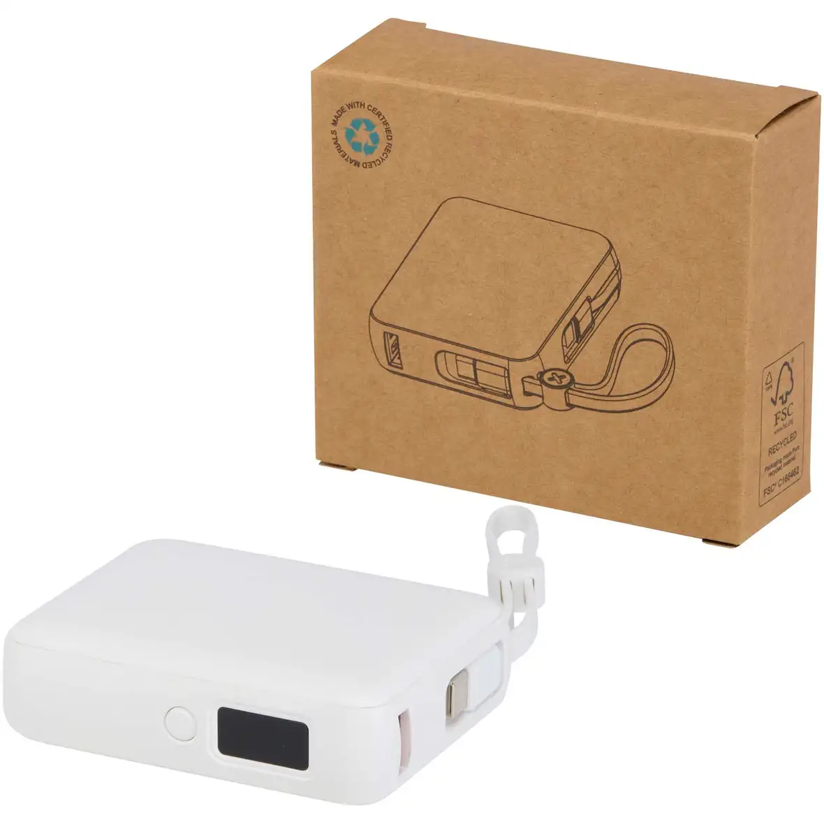 35 W 10.000 mAh Tablet Powerbank mit integriertem Typ-C-Kabel aus recyceltem Kunststoff – Ansicht 1