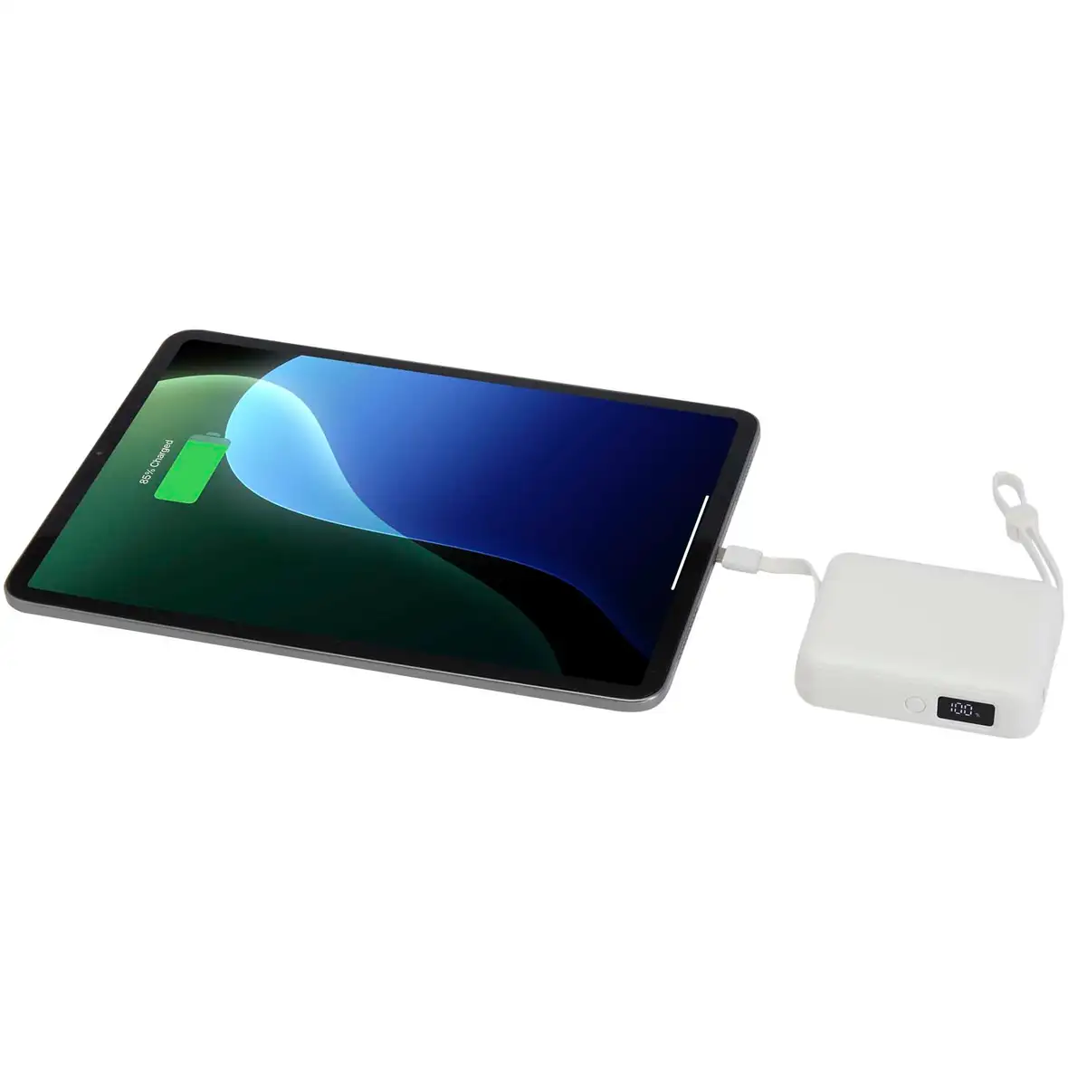 35 W 10.000 mAh Tablet Powerbank mit integriertem Typ-C-Kabel aus recyceltem Kunststoff – Ansicht 5
