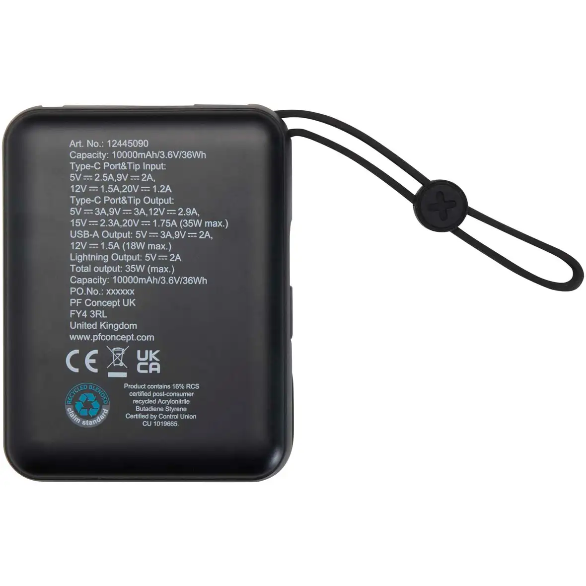 35 W 10.000 mAh Tablet Powerbank mit integriertem Typ-C-Kabel aus recyceltem Kunststoff – Ansicht 10