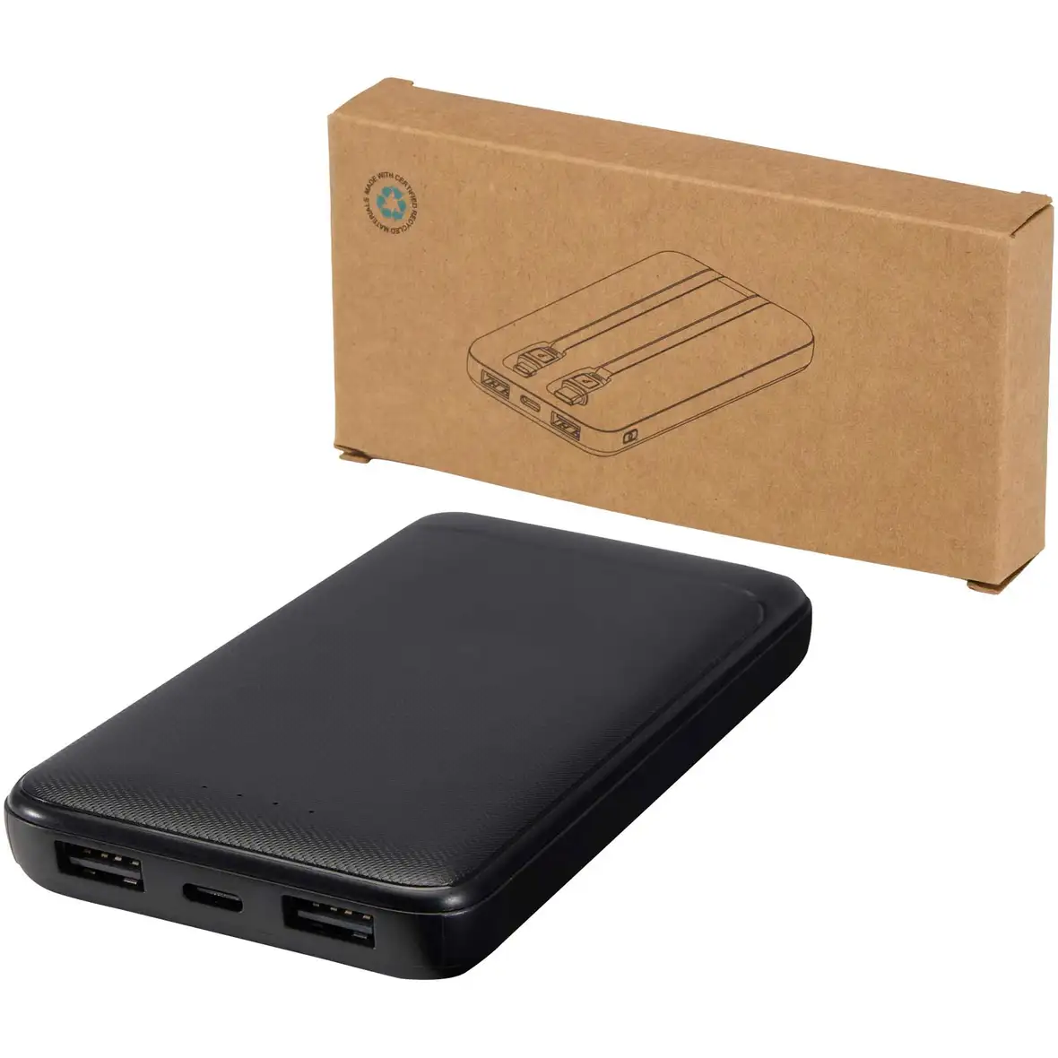 10 W 10.000 mAh Powerbank aus recyceltem Kunststoff mit 2 integrierten Kabeln – Ansicht 7