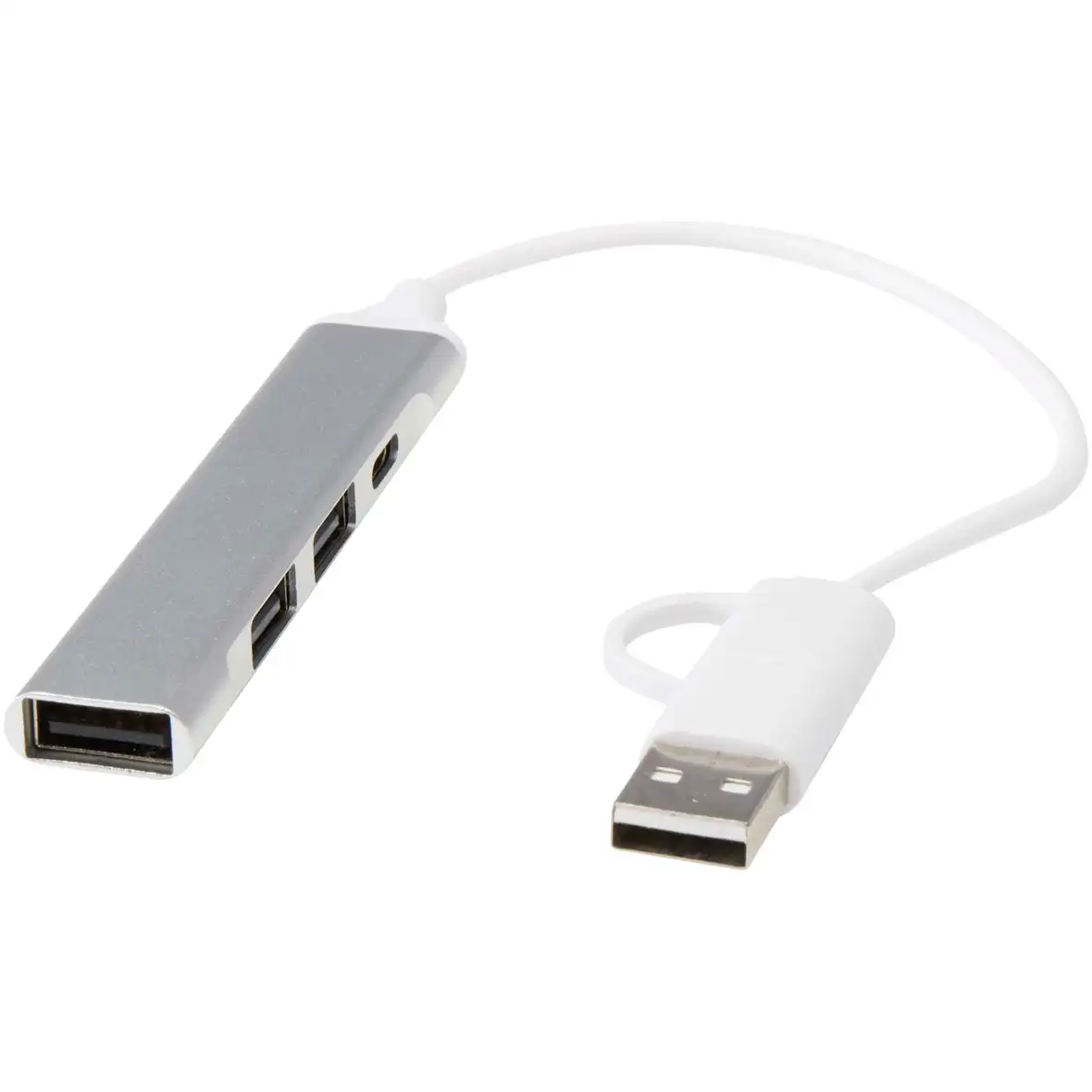 4 Port Hub aus recyceltem Aluminium mit USB-A- und Typ-C-Anschlüssen und zwei Eingängen – Ansicht 1
