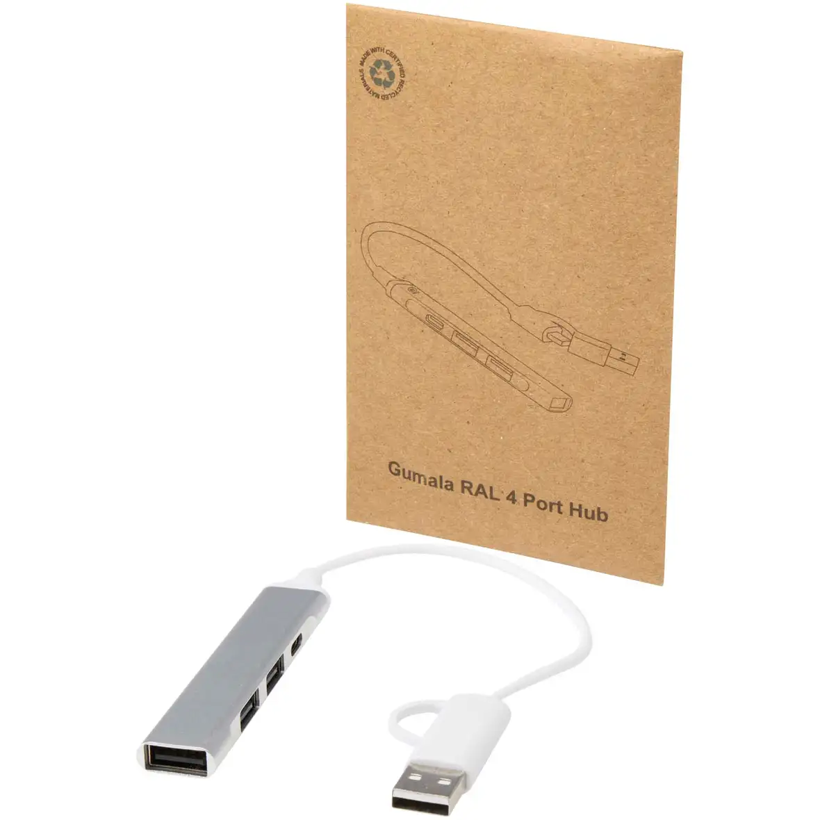 4 Port Hub aus recyceltem Aluminium mit USB-A- und Typ-C-Anschlüssen und zwei Eingängen – Ansicht 4