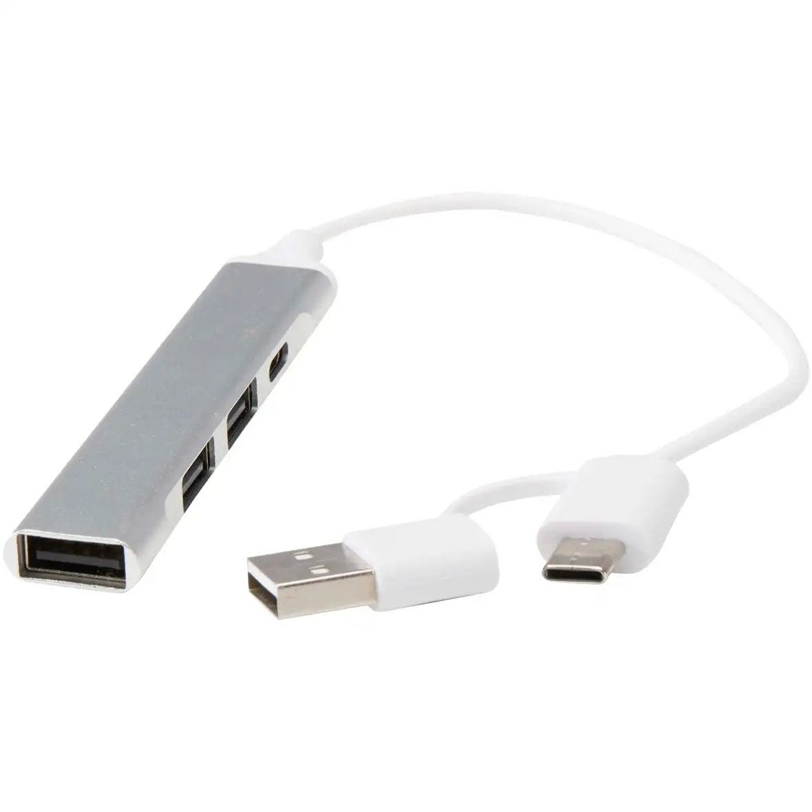 4 Port Hub aus recyceltem Aluminium mit USB-A- und Typ-C-Anschlüssen und zwei Eingängen – Ansicht 5