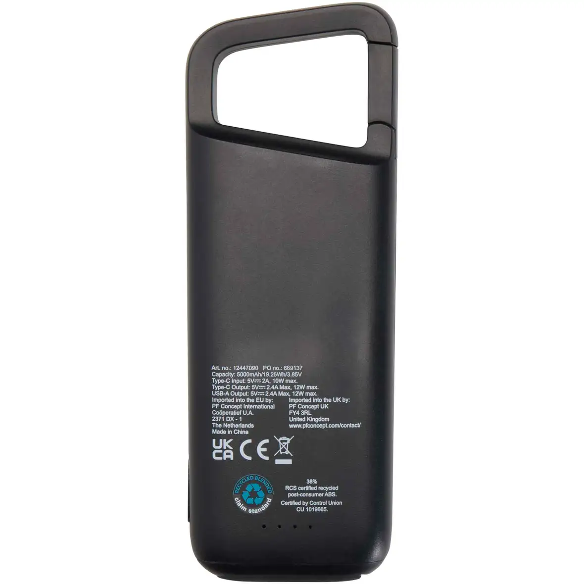 12 W 5.000 mAh wasserfeste Powerbank aus recyceltem Kunststoff mit Karabinerhaken – Ansicht 9