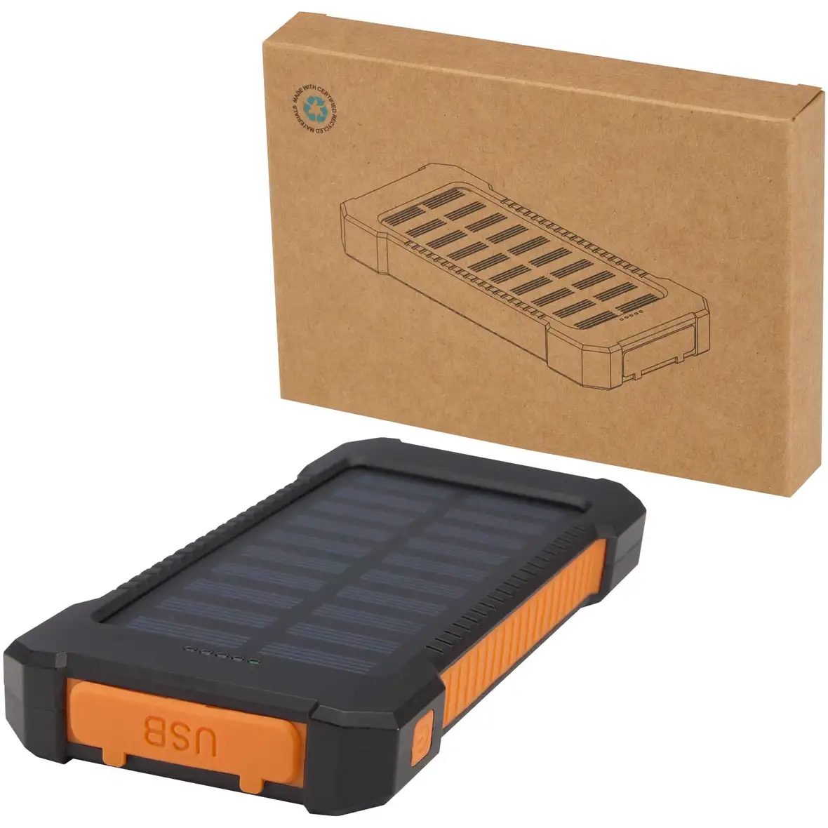 10 W 5000 mAh robuste Solar Powerbank aus recyceltem Kunststoff mit integrierter Taschenlampe – Ansicht 1