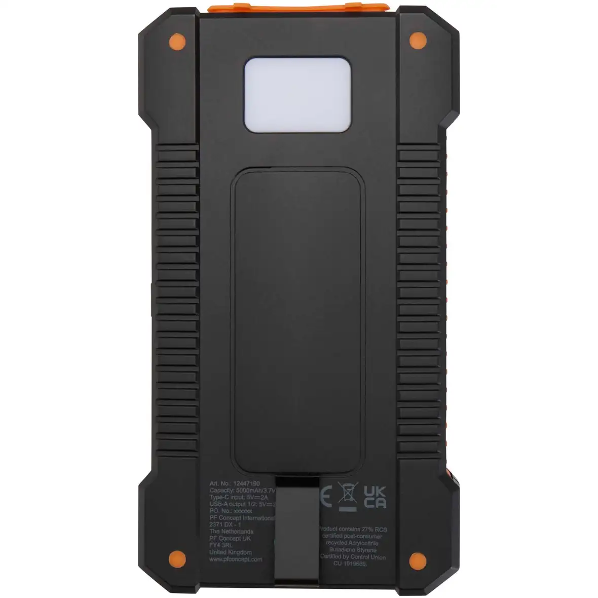 10 W 5000 mAh robuste Solar Powerbank aus recyceltem Kunststoff mit integrierter Taschenlampe – Ansicht 3