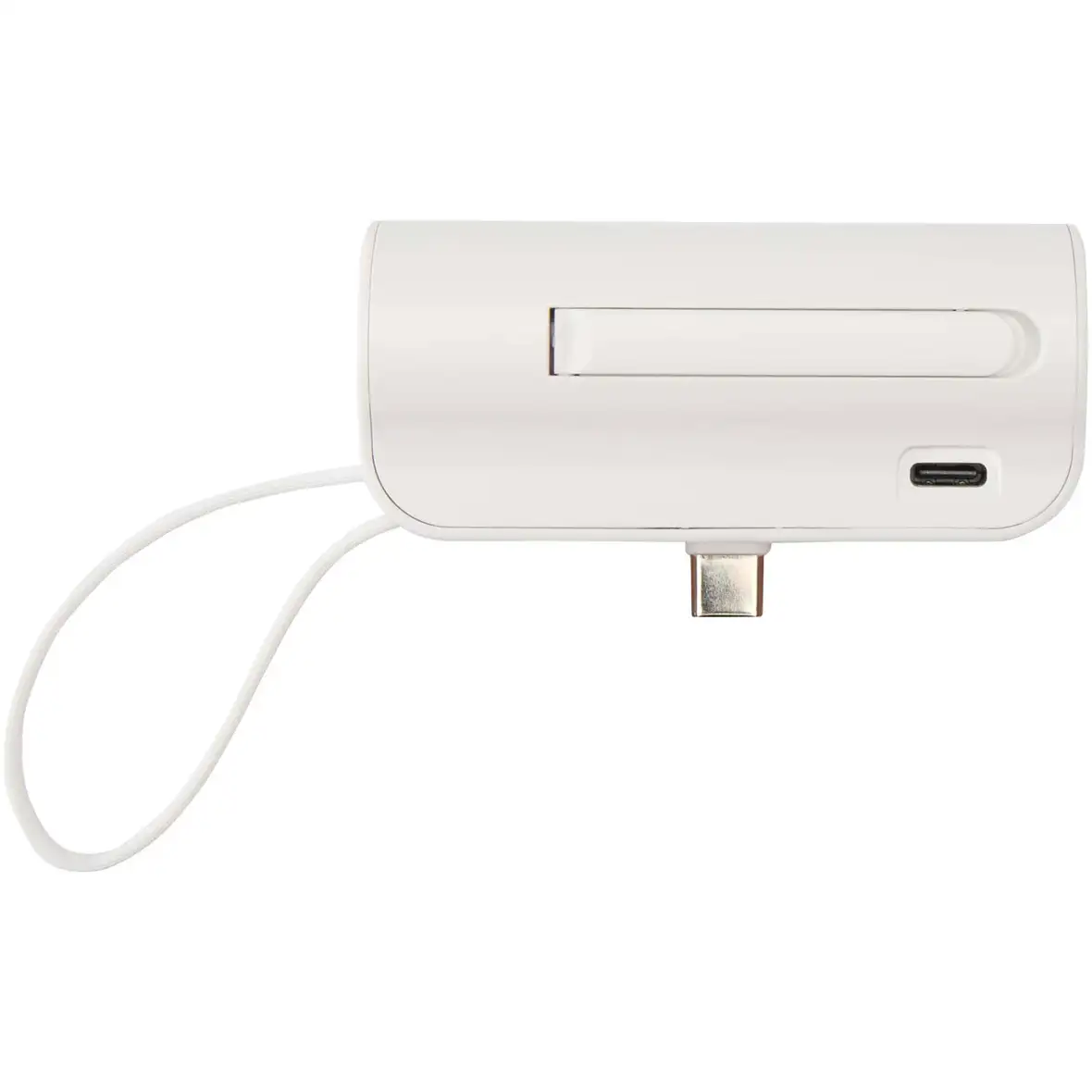 10 W 5000 mAh Typ C Powerbank aus recyceltem Kunststoff mit integriertem Klappständer und 2 in 1 Kabel – Ansicht 6