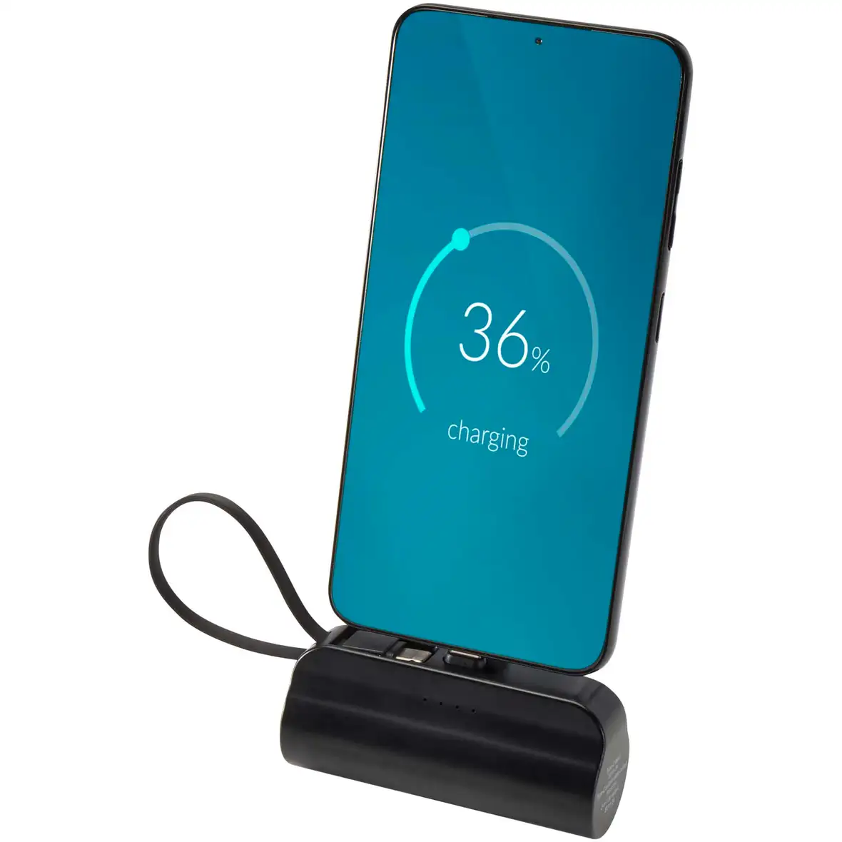 10 W 5000 mAh Typ C Powerbank aus recyceltem Kunststoff mit integriertem Klappständer und 2 in 1 Kabel – Ansicht 7