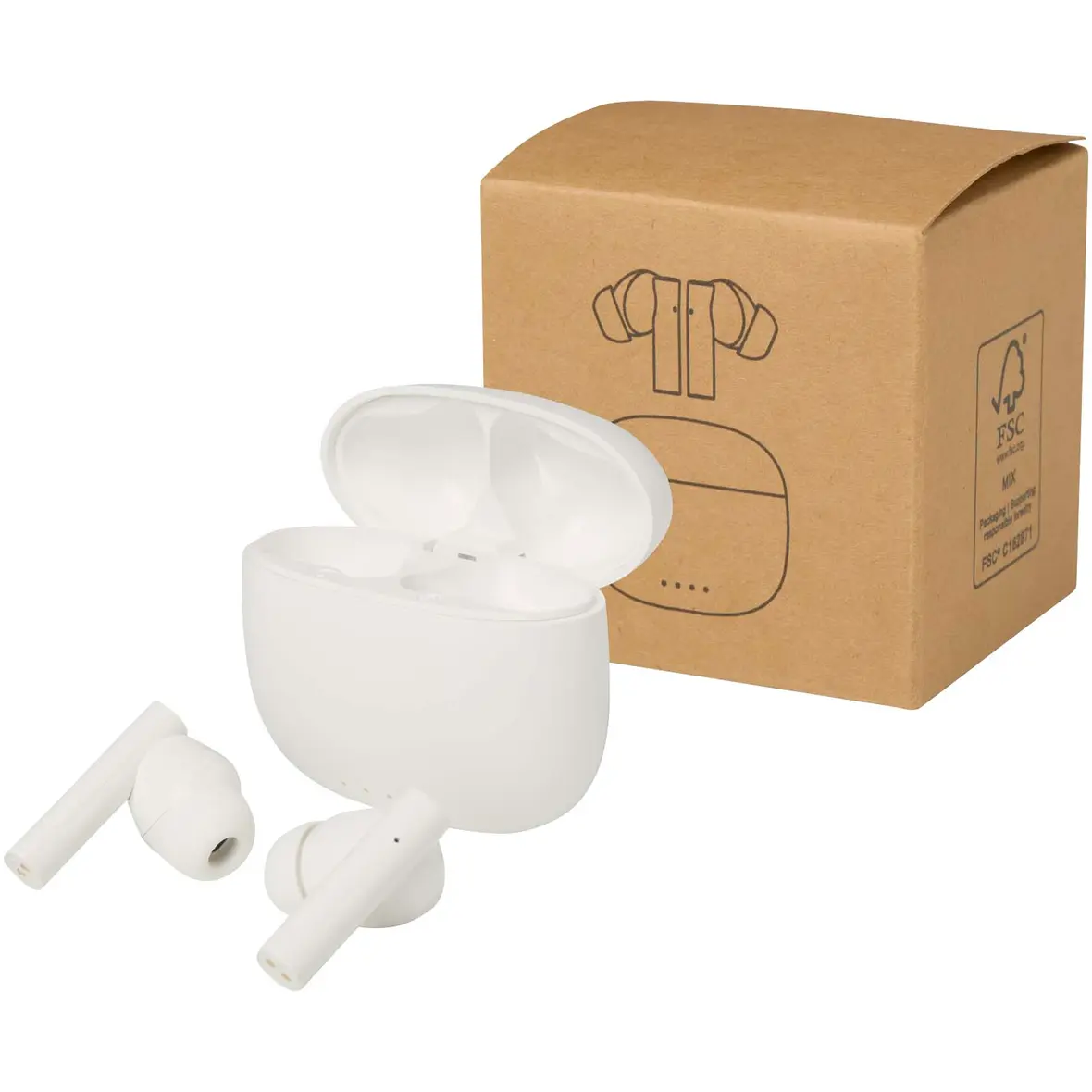 True Wireless Bluetooth® Headset aus recyceltem Kunststoff mit Silikon-Ohrstöpseln – Werbeartikel mit Logo bedrucken