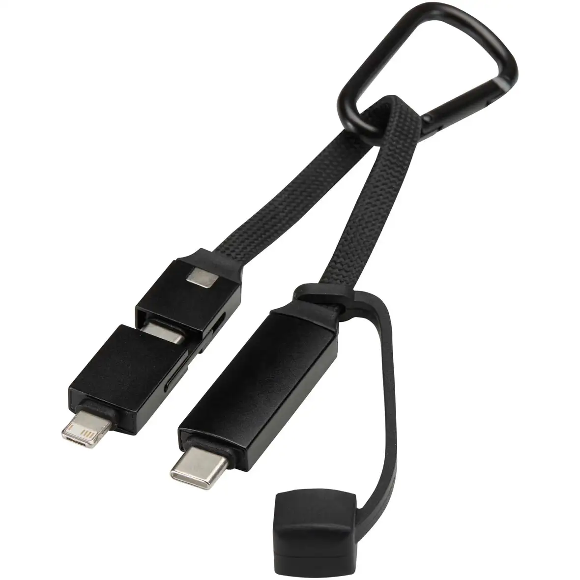 65 W 3-in-1-Ladekabel aus recyceltem Aluminium mit Karabinerhaken – Ansicht 4