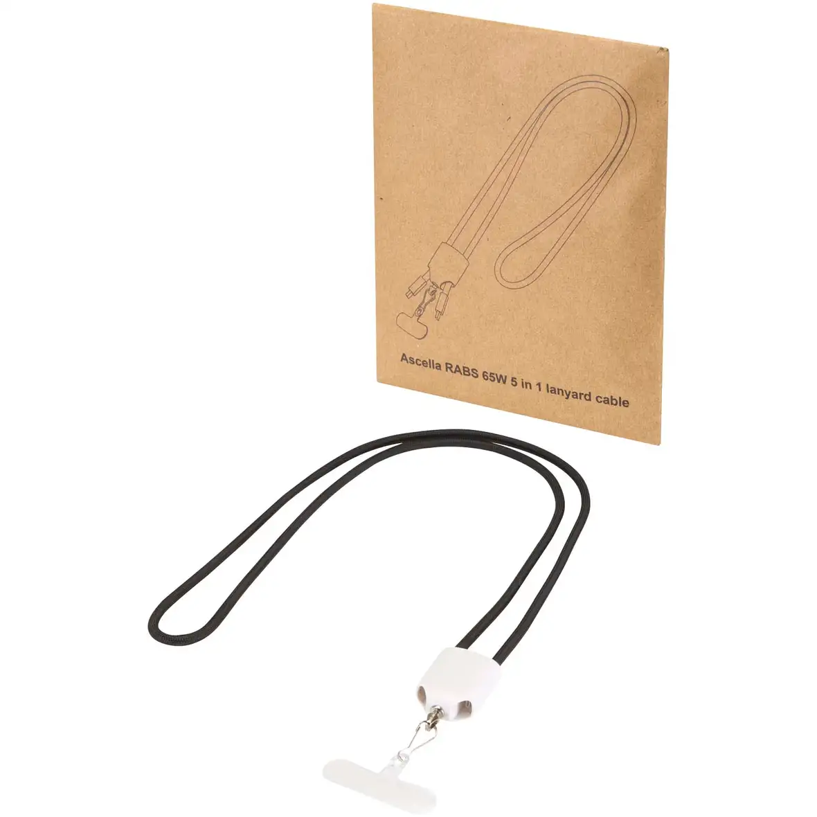 65 W 5-in-1-Ladekabel mit Lanyard aus recyceltem Kunststoff – Ansicht 1