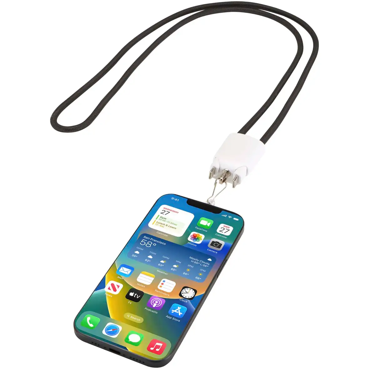 65 W 5-in-1-Ladekabel mit Lanyard aus recyceltem Kunststoff – Ansicht 4