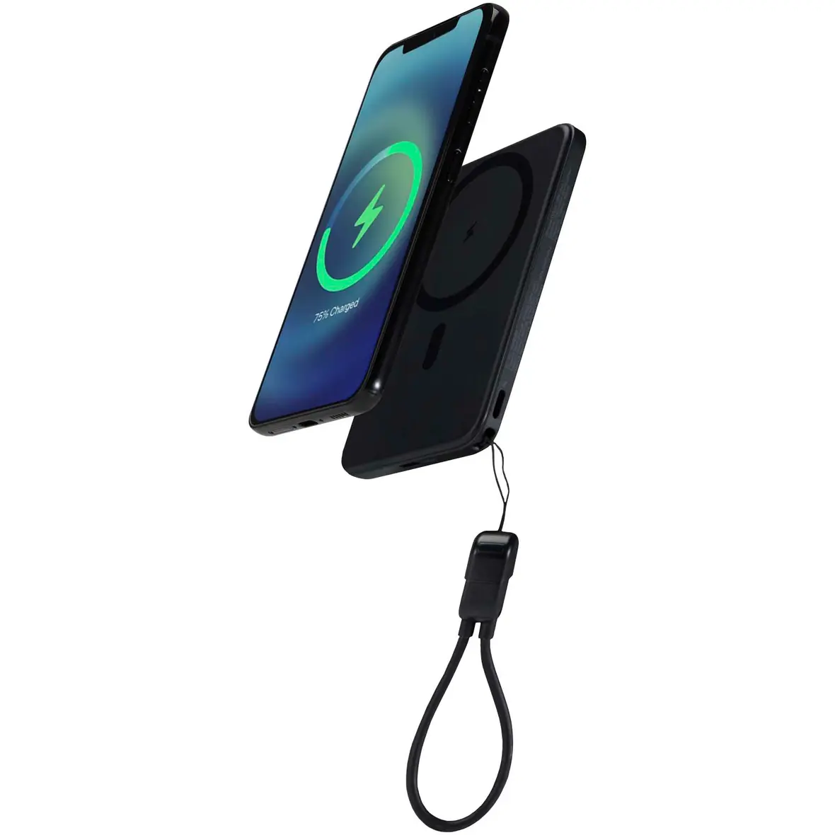 5000 mAh Powerbank aus recyceltem Kunststoff mit Magnetverschluss und Lanyard – Werbeartikel mit Logo bedrucken