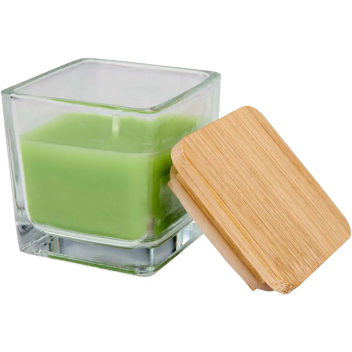 Quadratische Glaskerze mit Bambusdeckel – Ansicht 9