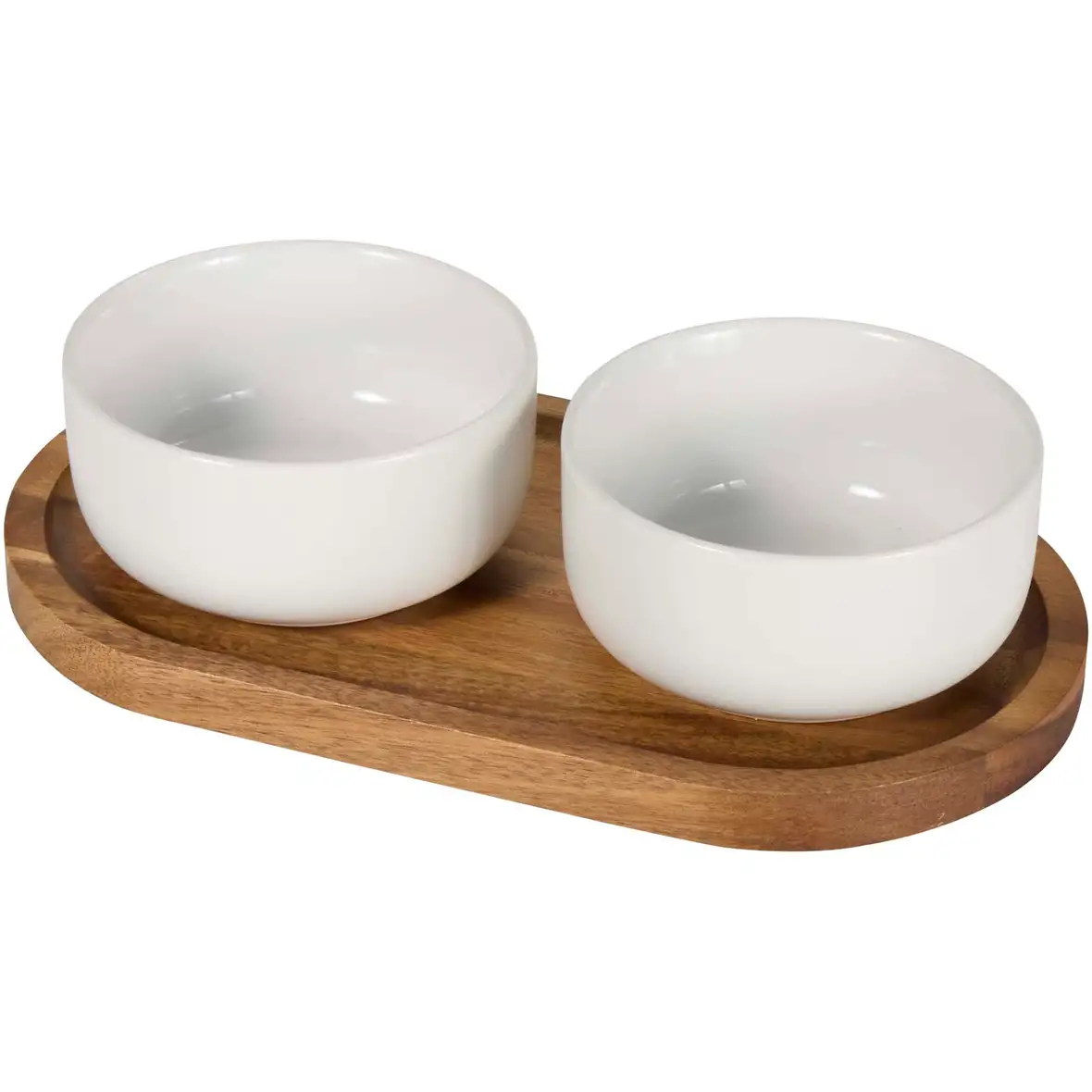 Set aus Holztablett und Keramik- Servierschalen – Ansicht 1