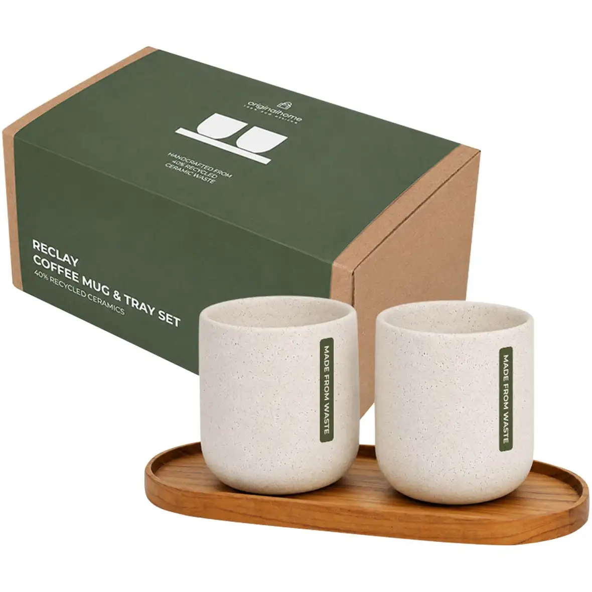 Originalhome ovales Holztablett und 150 ml Keramiktassen Set – Ansicht 1