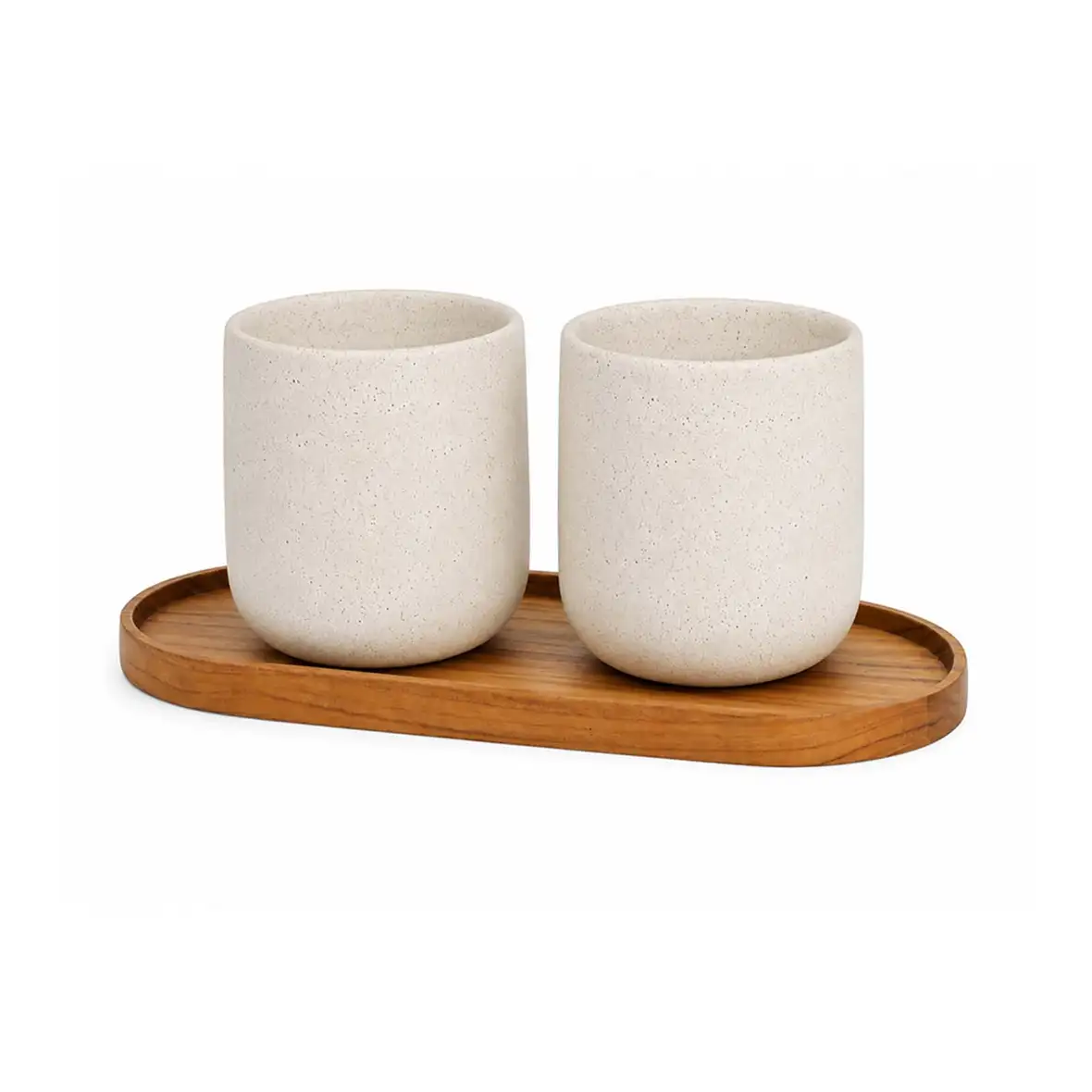 Originalhome ovales Holztablett und 150 ml Keramiktassen Set – Ansicht 3