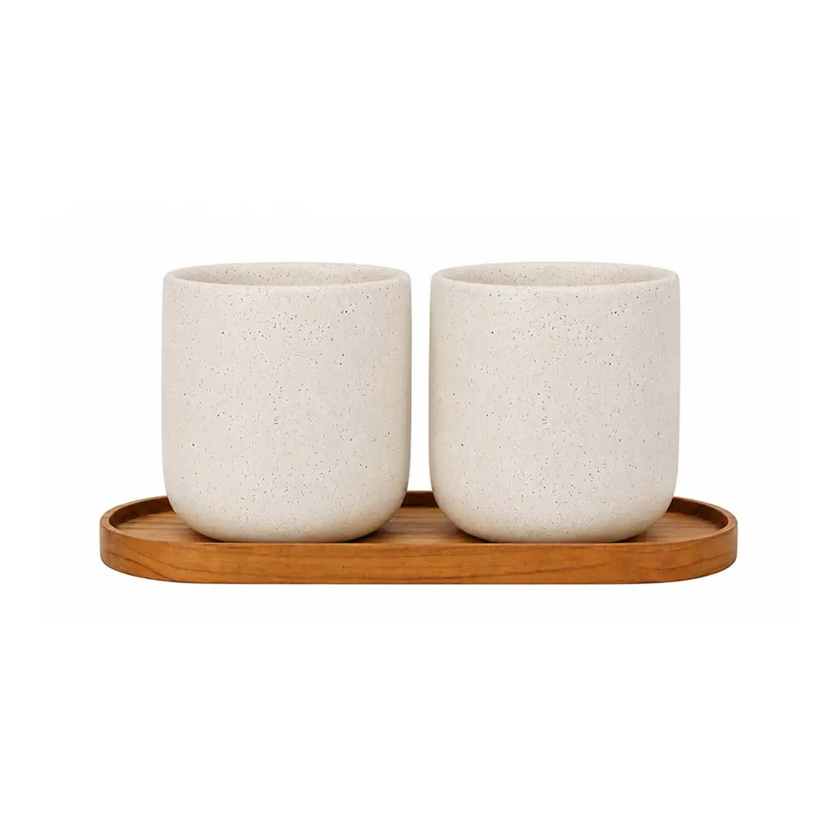 Originalhome ovales Holztablett und 150 ml Keramiktassen Set – Ansicht 2