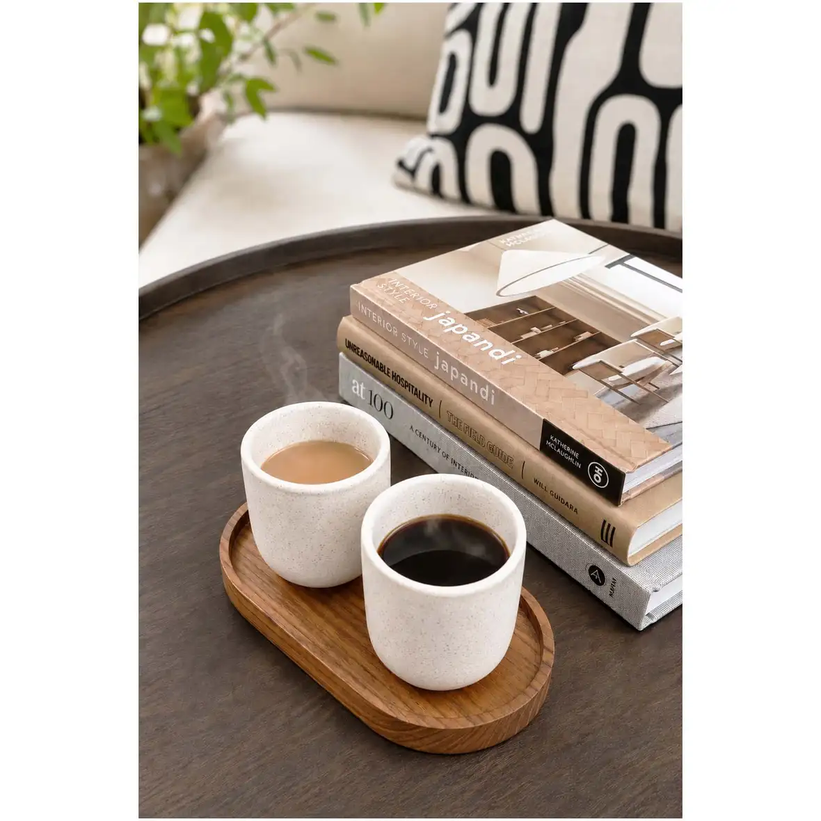 Originalhome ovales Holztablett und 150 ml Keramiktassen Set – Ansicht 5